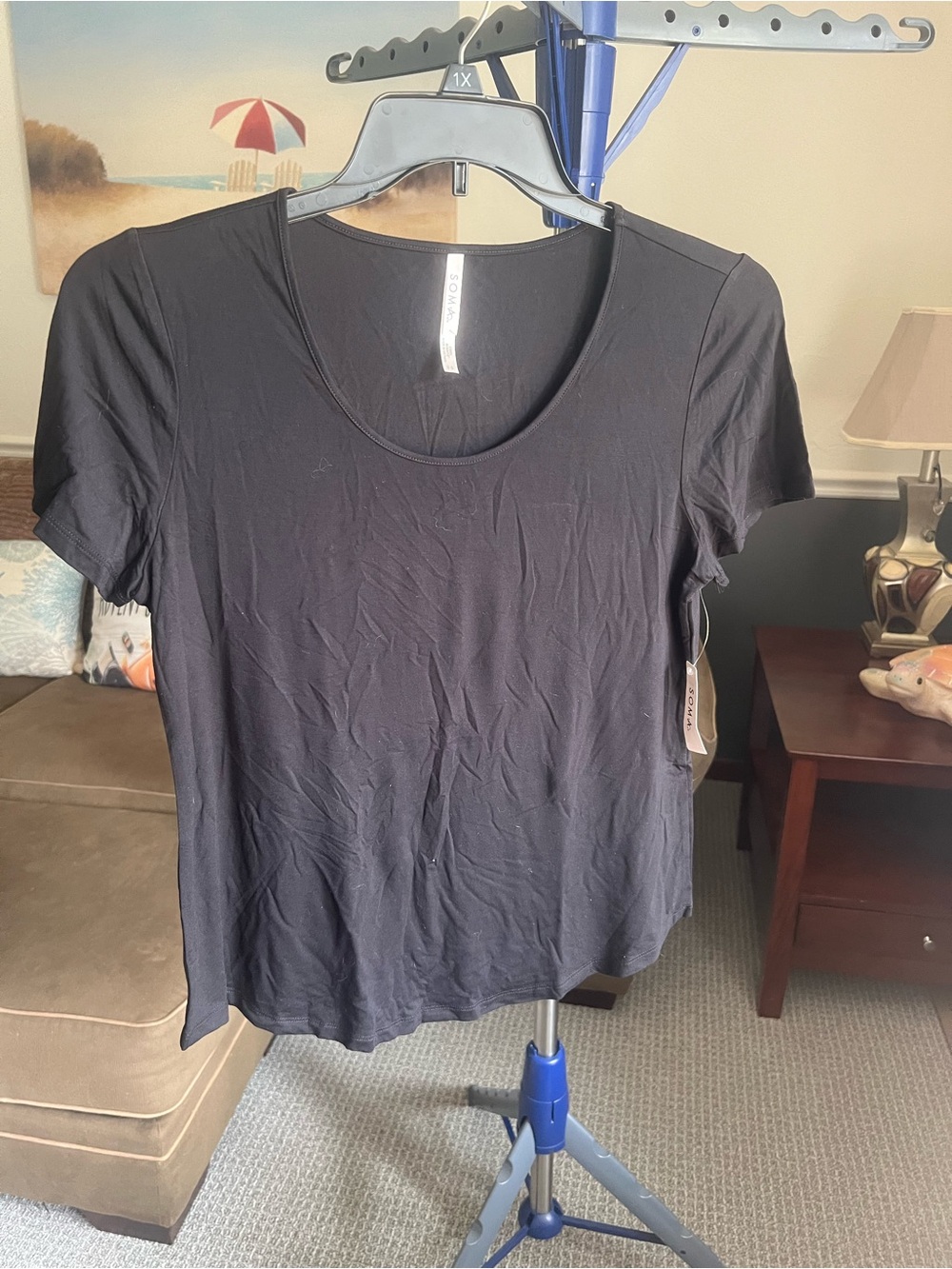 Soma Black Solid Modal Jersey Scoop Neck Short Sleeve Pullover T-Shirt - S # 442